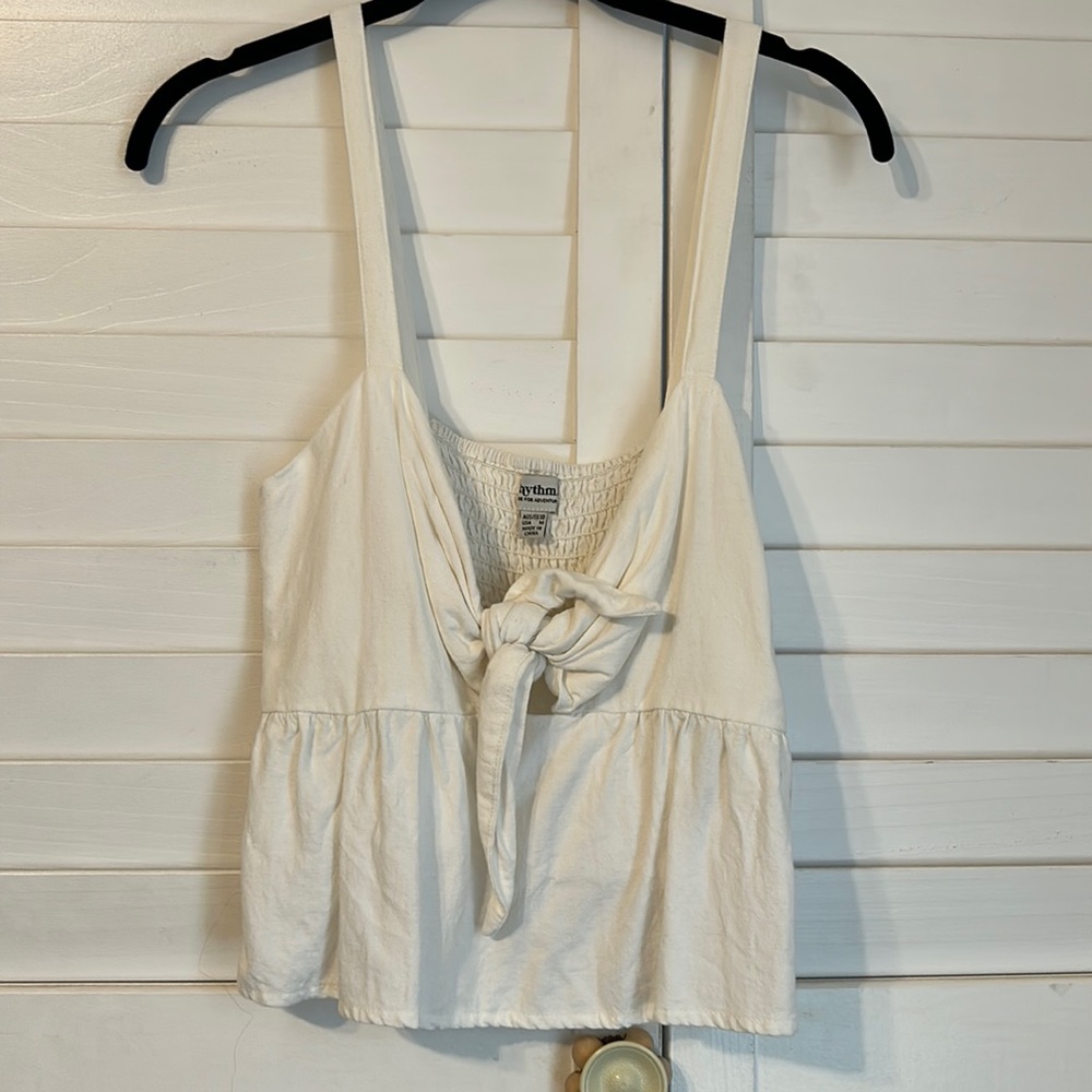 Rhythm tie front tank with ruching at back